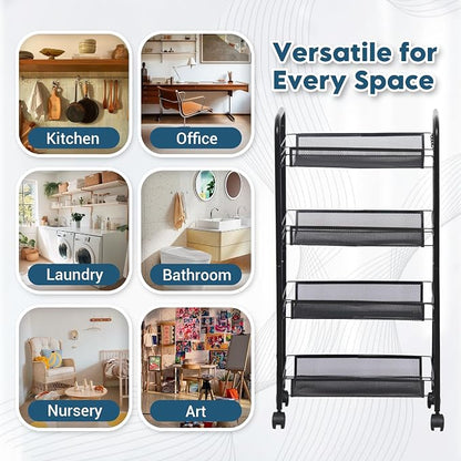 LOFTEY 4 Tier Rolling Storage Cart, Small Metal Utility Cart on Wheels - Image 7