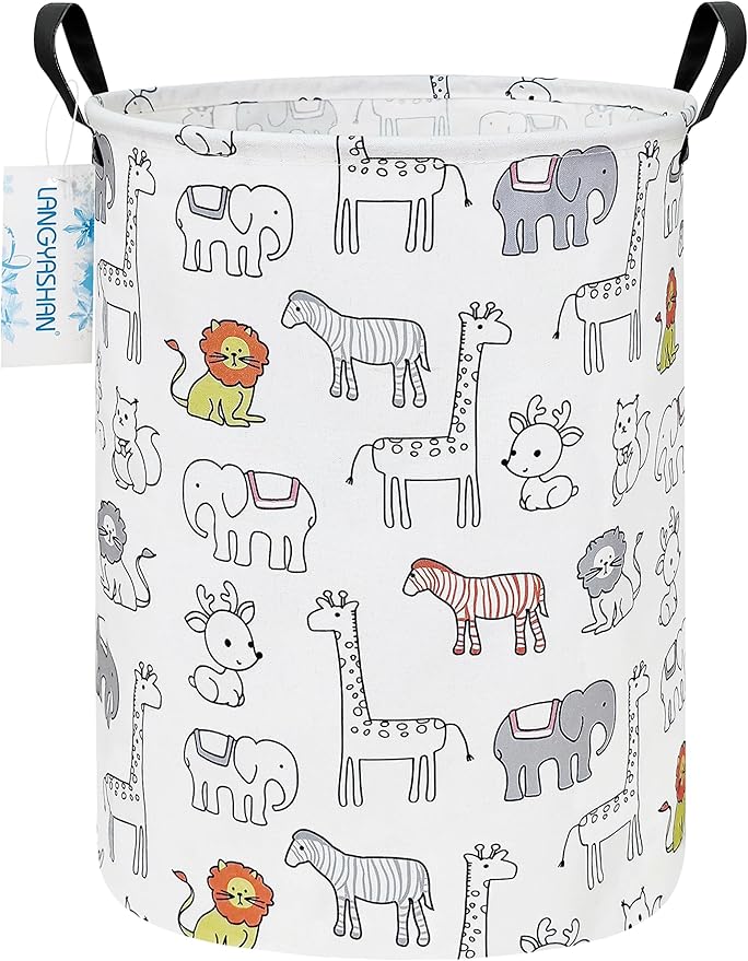 LANGYASHAN Laundry Basket Canvas Fabric Collapsible Organizer Basket by LANGYASHAN