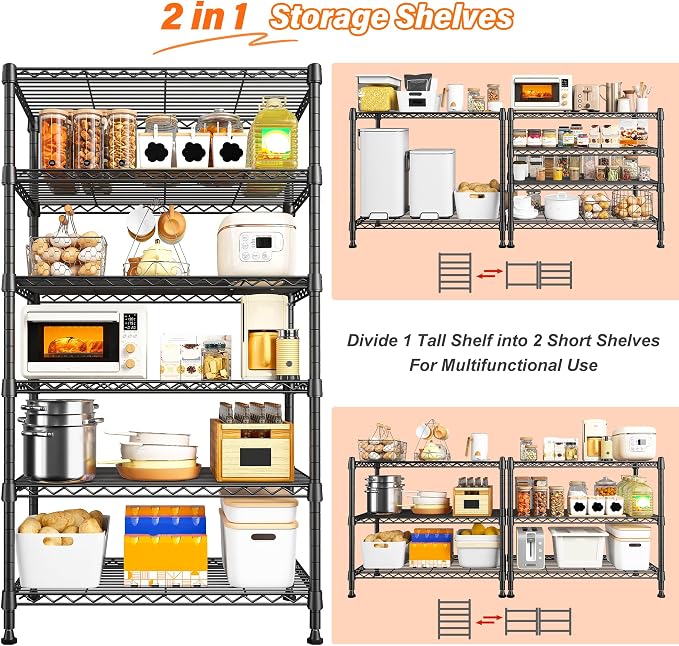 REIBII 6 Tier Shelf Metal Shelving 70"H Storage Shelves Sturdy Wire Rack Shelf - Image 4