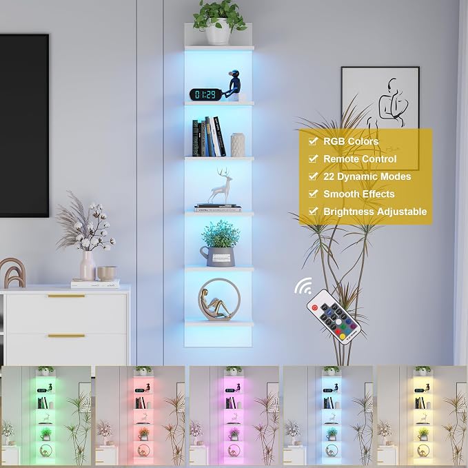 Qupui 6-Tier Wall Shelf with RGB LED, 22 Modes, 6 Brightness. Waterproof - Image 6
