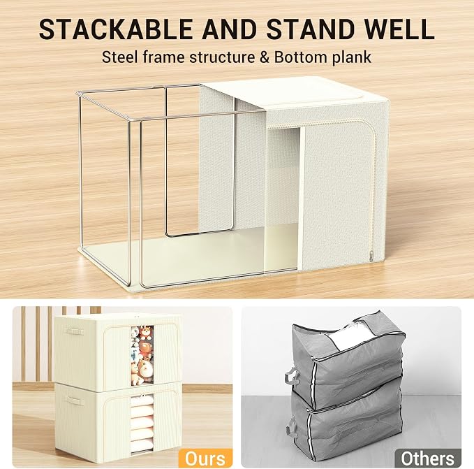 Clothes Storage Bins with Metal Frame, Foldable Clothes Organizers Storage - Image 3