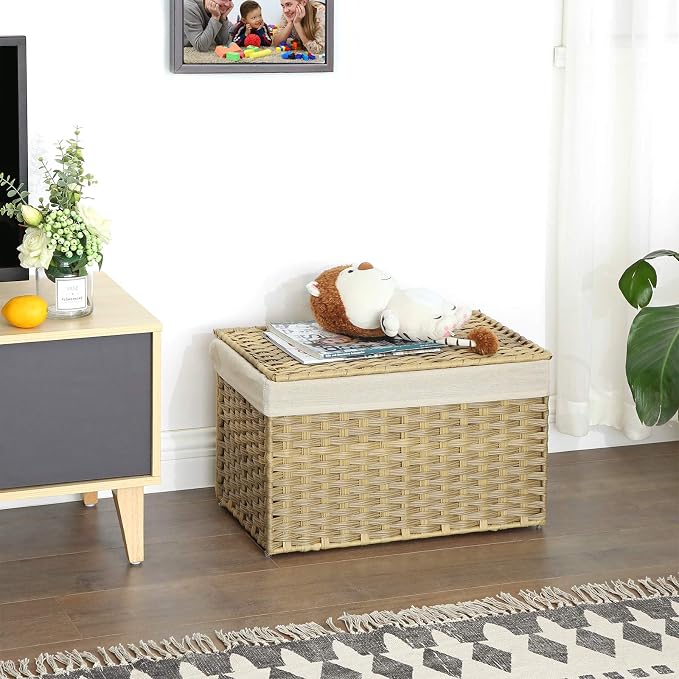 SONGMICS Storage Basket with Lid, Woven Blanket Storage Bin with Handles - Image 4
