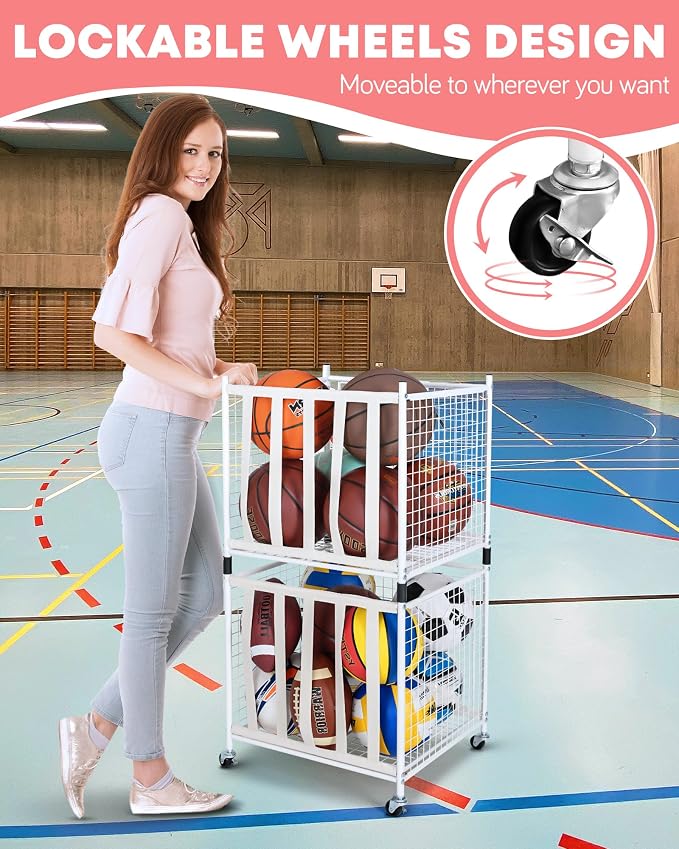 Mythinglogic Rolling Sports Ball Storage Cart, Sports Lockable Ball Storage - Image 5