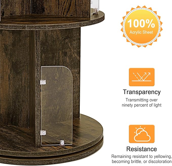 VECELO Rotating Bookshelf Tower, 360°Revolving Bookcase, Round Book Shelf - Image 6