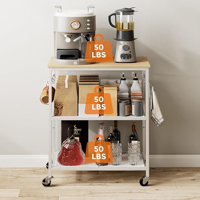 Homleke 3-Tier Rolling Kitchen Microwave Cart, Kitchen Utility Cart on Lockable - Image 5