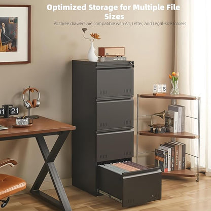 Metal File Cabinet with Lock, Vertical 4 Drawer File Cabinets - Image 3