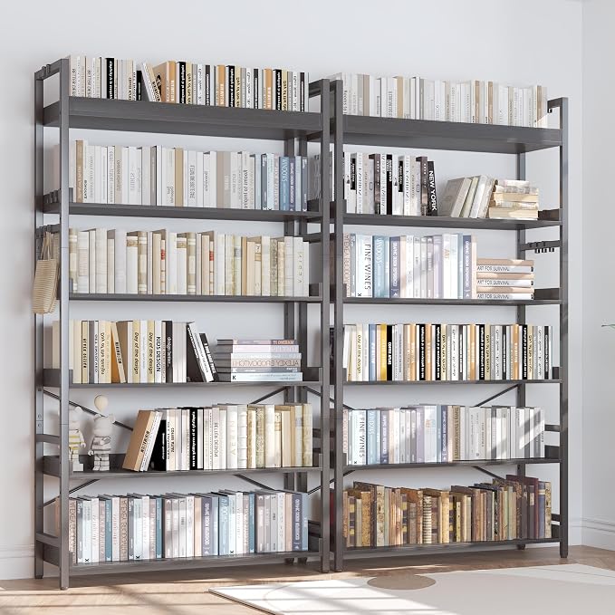 HCHQHS Bookshelf, Adjustable Industrial Bookcase, Vertical Tall Book Shelf - Image 2