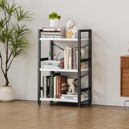 Homeiju Bookshelf, 3 Tier Industrial Bookcase, Metal Small Bookcase, Rustic - Image 8