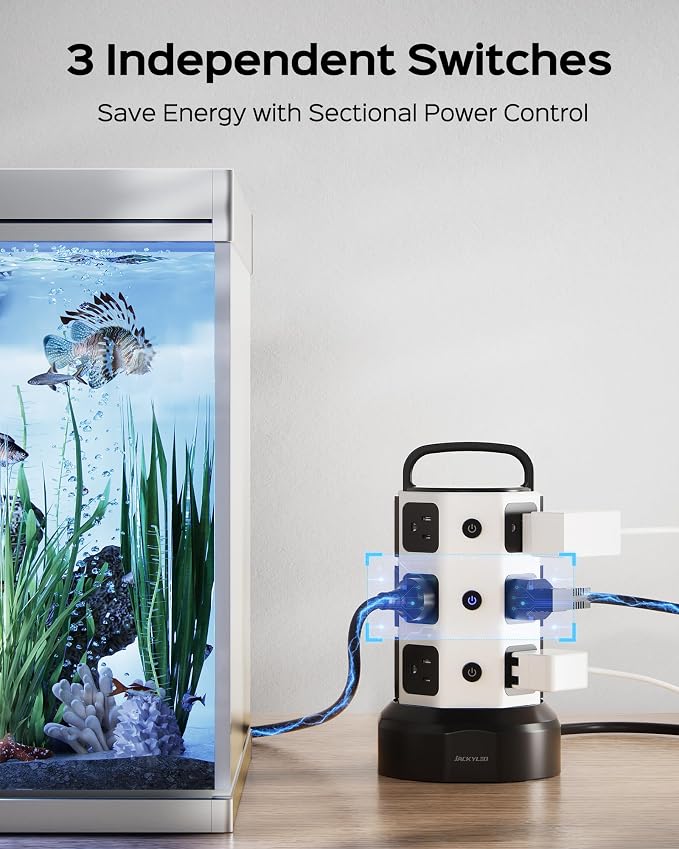Power Strip Tower Surge Protector, JACKYLED 12 Outlets 6 USB Charging Station - Image 4