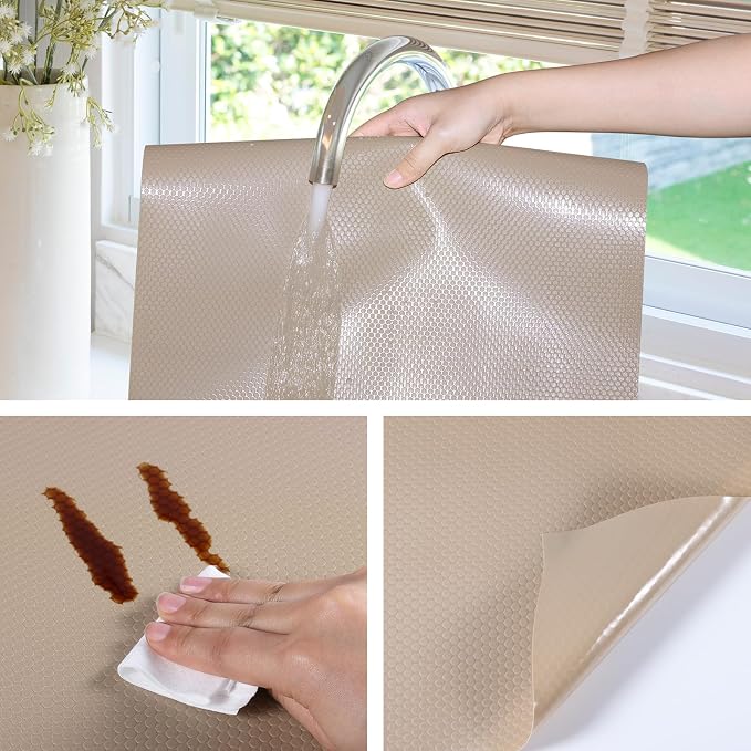 Beige Shelf Liners for Kitchen Cabinets Non Adhesive Drawer Liner for Bathroom - Image 5