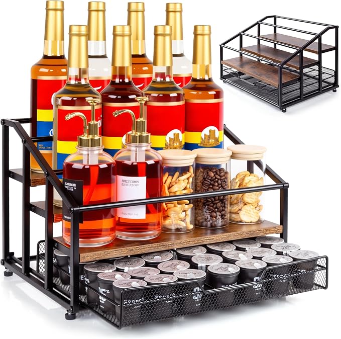 Coffee Syrup Rack Organizer, 4-Tier 12 Bottle Syrup Rack by kimilus