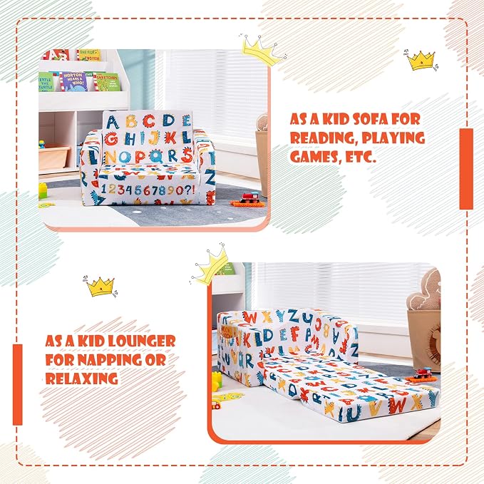 COSTWAY Kids Sofa, 2-in-1 Convertible Sofa to Lounger - Image 4