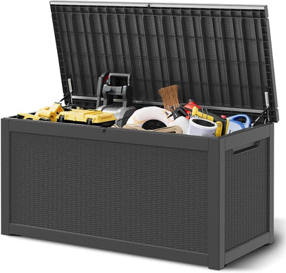 260 Gallon Large Resin deck box Waterproof, Outdoor Storage Bench, Patio by WTFGO