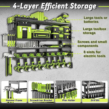 Power Tool Organizer Wall Mount, Heavy Duty Metal 4 Layer 8 Slots Drill Holder - Image 2