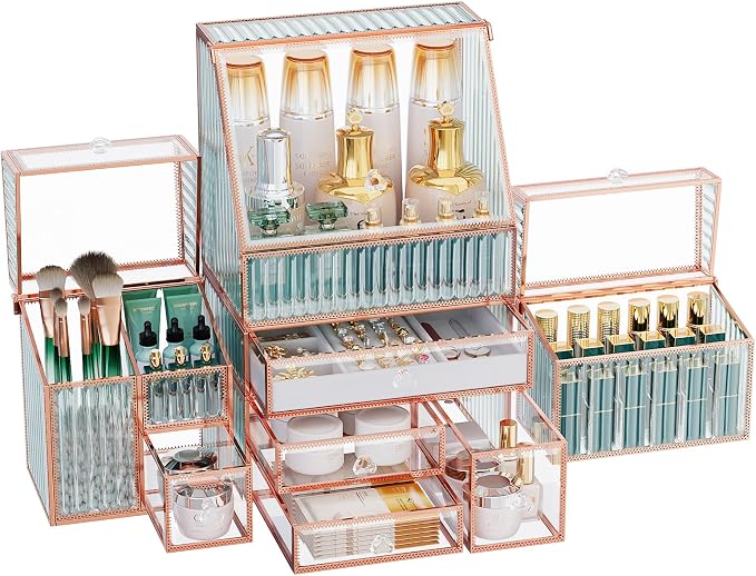Large Makeup Organizer, Glass Cosmetic Storage by Youdepot