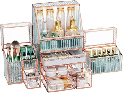 Large Makeup Organizer, Glass Cosmetic Storage by Youdepot