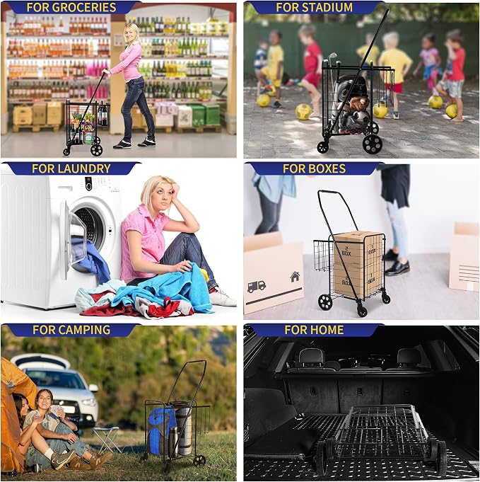 BIEAMA Folding Shopping Cart, 200 Lb Capacity Grocery Cart, Medium Size | Heavy - Image 8