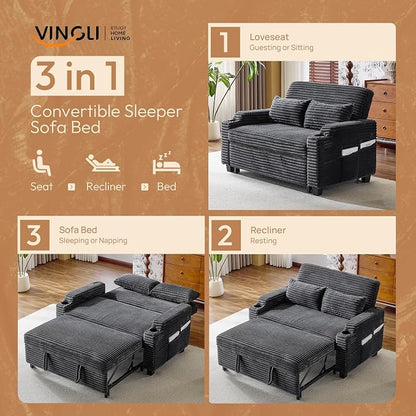 VINGLI Dark Gray Futon Sofa Bed Convertible Loveseat Sleeper Sofa Couch - Image 6