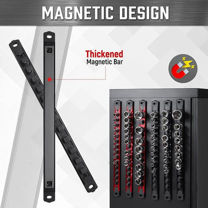 ALOANES 3-Piece Magnetic Socket Organizer, Heavy Duty Aluminum Socket Rails - Image 4