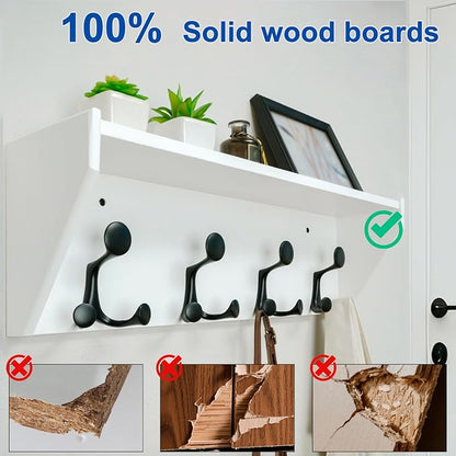 WEBI Wall Shelf with Hooks Underneath, 24” Long Wall Mounted Coat Rack with - Image 4