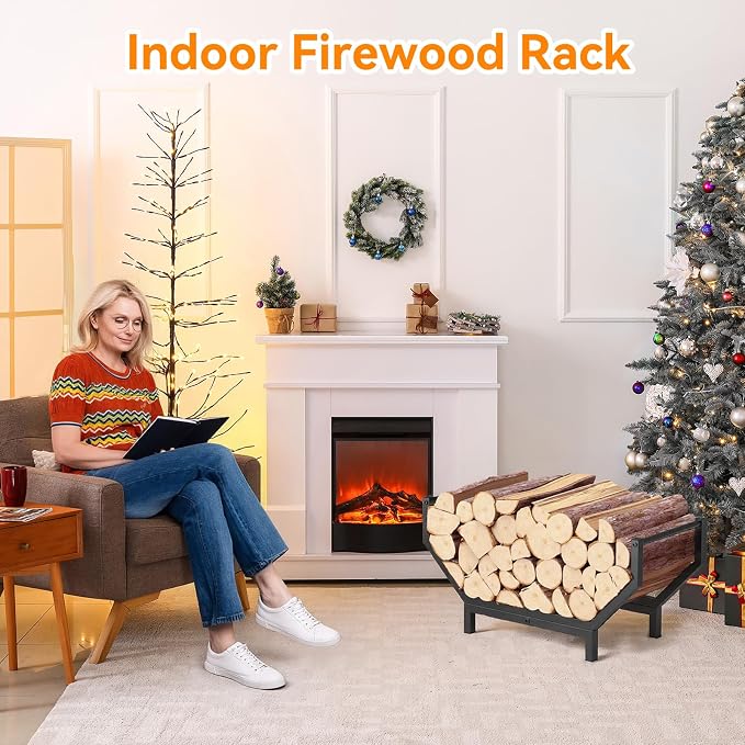Indoor Outdoor Firewood Rack, Rustproof Metal Fireplace Wood Rack, Curved - Image 2