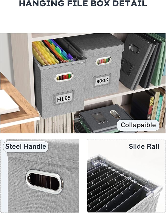 Hanging Filing File Box with Mesh Pocket, File Organizer Box with Lid, - Image 5