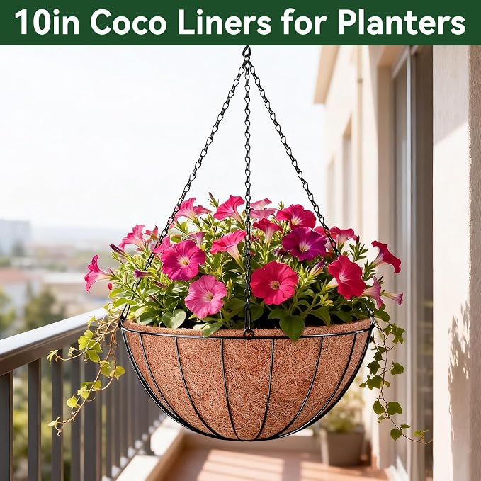 10 Inch Coco Liners for Planters, 6 Pack Hanging Basket Liners | Round Coco - Image 8