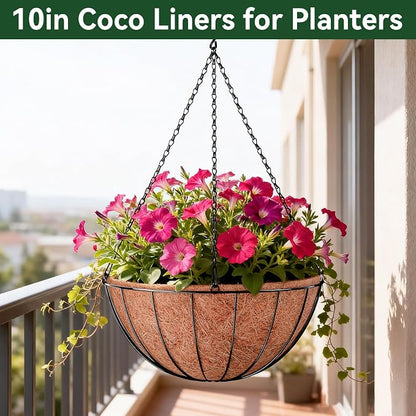 10 Inch Coco Liners for Planters, 4 Pack Hanging Basket Liners | Round Coco - Image 8
