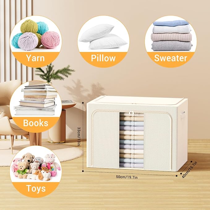 Clothes Storage Bins with Metal Frame, Foldable Clothes Organizers Storage - Image 2