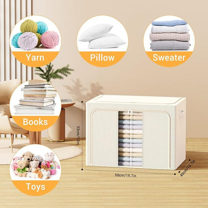 Clothes Storage Bins with Metal Frame, Foldable Clothes Organizers Storage - Image 2
