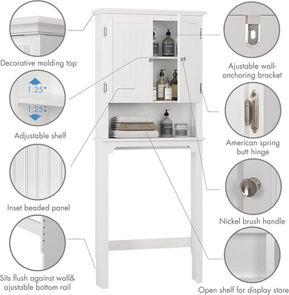 UTEX Over The Toilet Storage Cabinet, Adjustable Shelves, Anti-Tip Bracket - Image 4