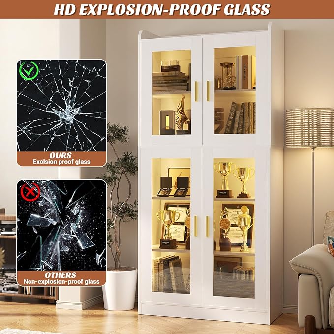 Unikito Display Cabinet with Glass Doors, Glass Display Case with 5-Tier - Image 6