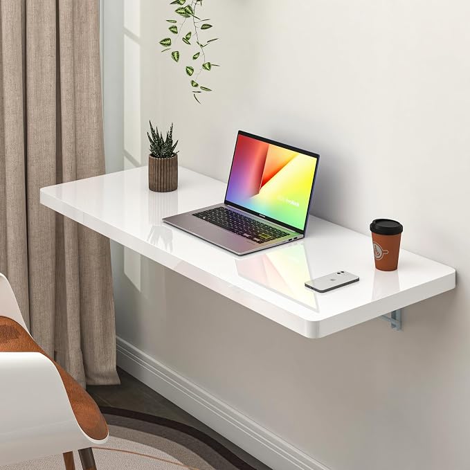 Clikuutory Wall Mounted High Gloss Folding Table 39.4" L x 19.7" W, Laundry by Turnyourhouseintoahome