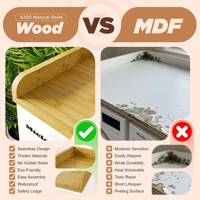 Avana (100% Natural Solid Wood Washer Dryer Countertop – Bamboo Pine Laundry - Image 2