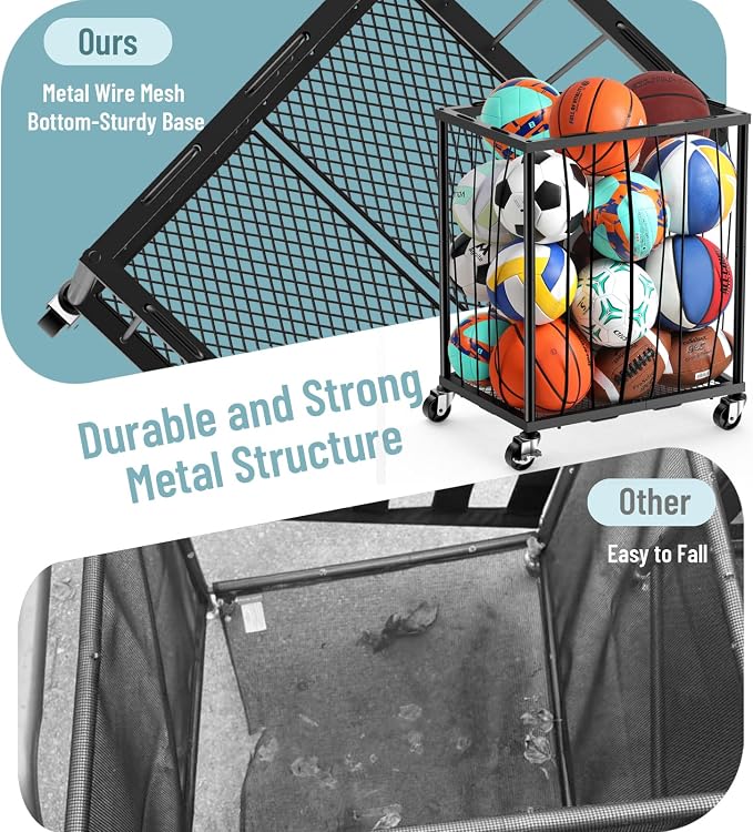 TomCare Garage Ball Rolling Storage Rack Large Capacity Basketball Holder - Image 5