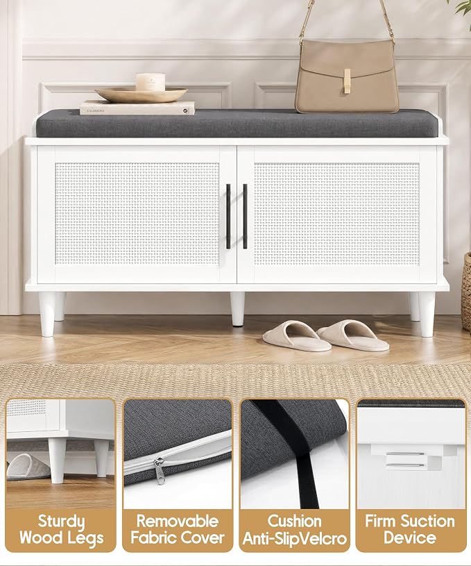 Akxomel Rattan Shoe Storage Bench - Image 7