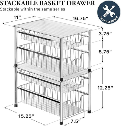 Simple Houseware Stackable 2 Tier Sliding Basket Organizer Drawer - Image 2