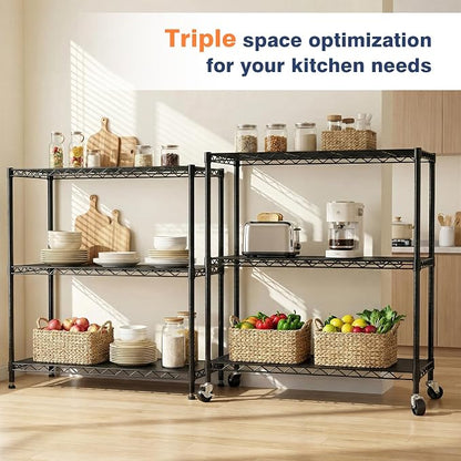 3 Tier Wire Shelf, Height Adjustable Design, 35.4"Wx17.7Dx36.5H, Lockable - Image 3
