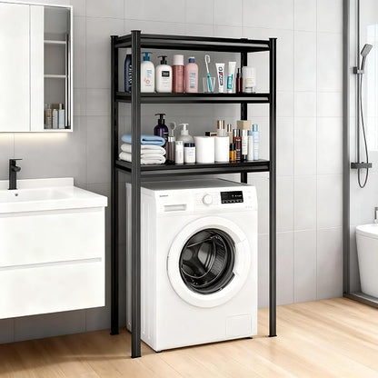 Height-Adjustable Bathroom & Laundry Storage Shelf, 3-Tier Metal Organizer Rack by HYMNXEMO