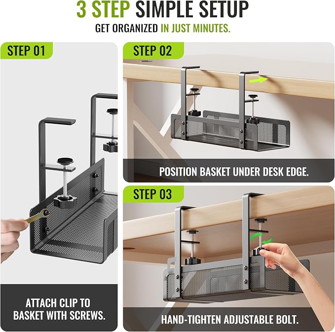 2 Pack Cable Management Under Desk Tray, Xpatee 27.6" No Drill Open Slots Cable - Image 5