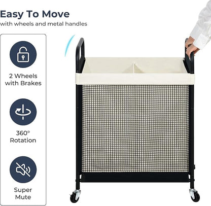 STO STO Laundry Hamper 2 Section, 100L Rolling Laundry Sorter Cart - Image 7