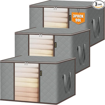 BALEINE 3 Pack Clothes Storage Bags, 24 Gallon Storage Containers by BALEINE
