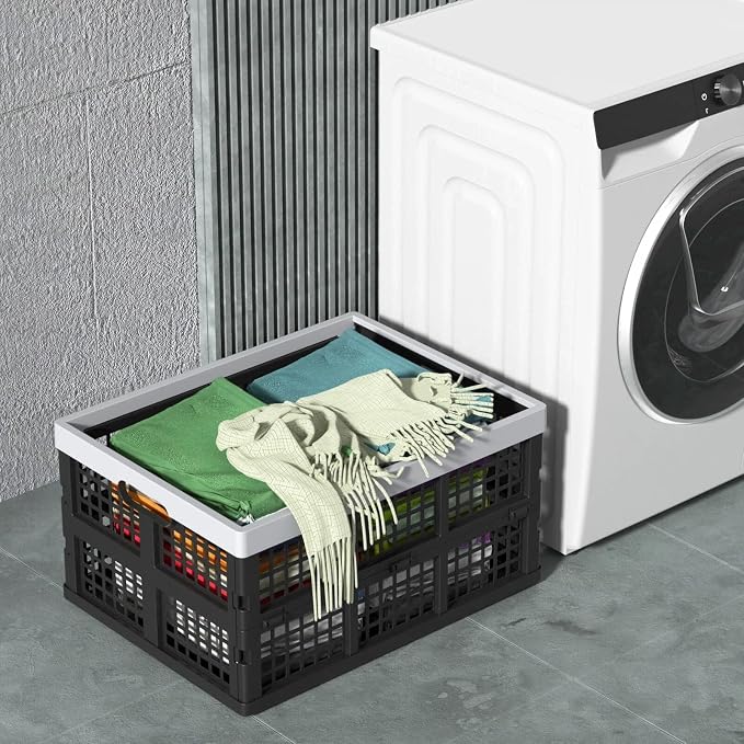 34 L Collapsible Storage Crate, Folding Plastic Crates, 4 Packs | Stackable - Image 5