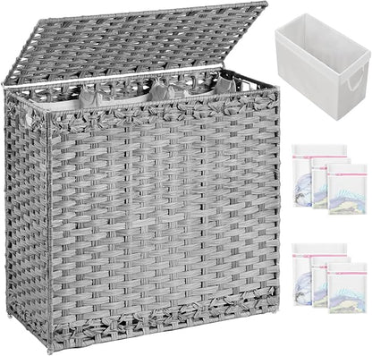 Laundry Hamper with Lid Laundry Basket 132 L Wicker Clothes Hamper, Handwoven by SETVSON
