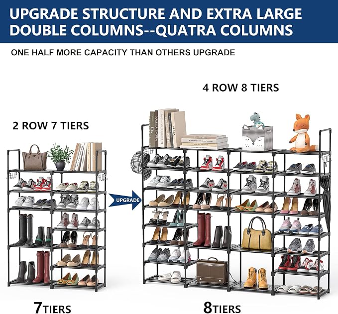Mavivegue Extra Large Shoe Rack, 8 Tier 4 Rows 72-76 Pairs Big Tall Metal Shoe - Image 4