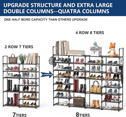 Mavivegue Extra Large Shoe Rack, 8 Tier 4 Rows 72-76 Pairs Big Tall Metal Shoe - Image 4