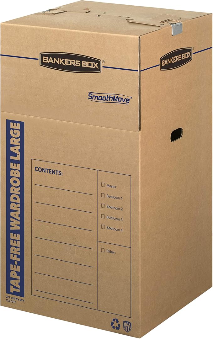 Bankers Box Tall Wardrobe Box 3 Pack, Tape-Free Design, 24-in x 24-in x 40-in by BankersBox
