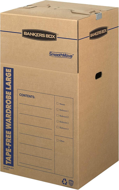 Bankers Box Tall Wardrobe Box 3 Pack, Tape-Free Design, 24-in x 24-in x 40-in by BankersBox
