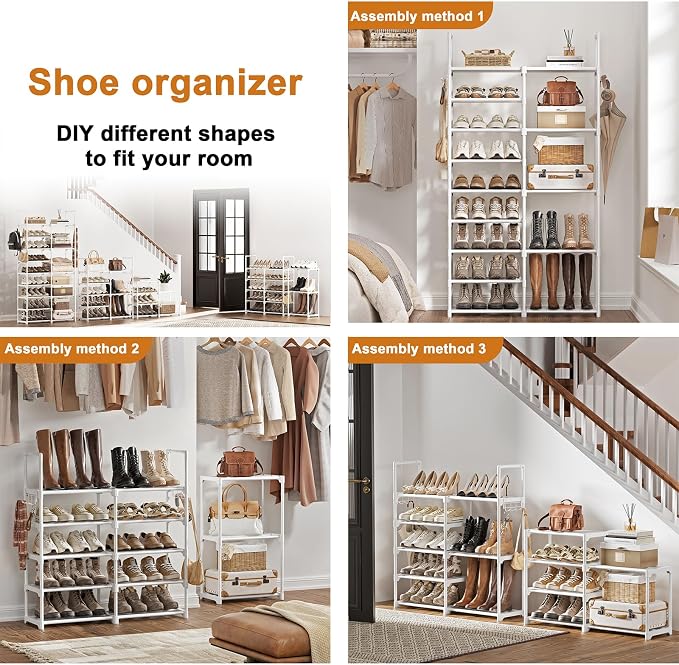 WOWLIVE 9 Tier 2-Column Shoe Rack, 30-35 Pairs Stackable White | Compact - Image 5