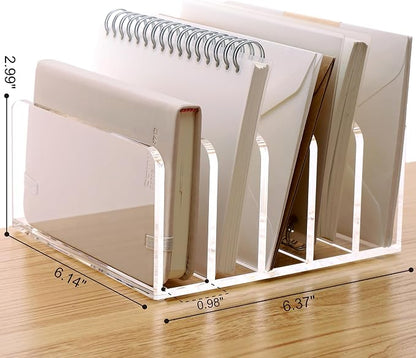SANRUI Acrylic Desk File Organizer Holder, 5 Upright Clear Desktop Mails Sorter - Image 2
